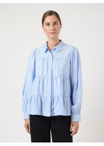 Langarmbluse Y.A.S "YASPALA LS SHIRT S. NOOS", Damen, Gr. L, kentucky blau, Web, Obermaterial: 87% Viskose, 13% Nylon, unifarben, regular fit normal, Blusen Langarmbluse
