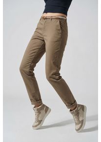 Chinohose Only "ONLBIANA &ndash; Chinohose mit G&uuml;rtel und Umschlagsaum", Damen, Gr. 36, L&auml;nge 32, sepia tint, Web, Obermaterial: 98% Baumwolle, 2% Elasthan, unifarben, slim fit kn&ouml;chellang, Hosen Chinohose, slim fit, modisch, Web, Baumwollmischung, Topseller