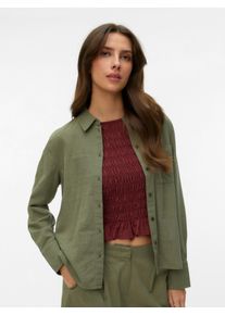 V&eacute;ro Moda Langarmbluse VERO MODA "VMCAIA LS SHIRT WVN NOOS", Damen, Gr. XL, deep lichen gr&uuml;n, Web, Obermaterial: 90% Baumwolle, 10% Leinen, unifarben, regular fit normal, Blusen Langarmbluse, Baumwollmischung, regular fit, mit Leinen