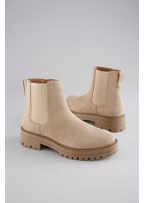 Chelseaboots ANISTON SHOES, Damen, Gr. 36, beige, Velourslederimitat, Schuhe Chelseaboots, Stiefelette, Blockabsatz, mit breitem Stretch - NEUE KOLLEKTION