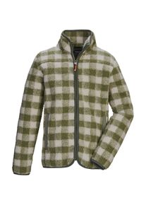 Fleecejacke Killtec "KOW 244 BYS FLC JCKT", Jungen, Gr. 116, olivgr&uuml;n, Oberseite: 100% Polyester;R&uuml;ckseite: 100% Polyester, Jacken Fleecejacke, Kinder Sherpa Fleecejacke mit Karomuster, Kinnschutz und Taschen