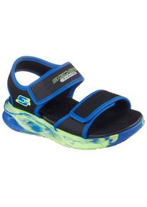 Sandale Skechers "SOLA GLOW SANDAL", Jungen, Gr. 29, schwarz (schwarz, blau), Lederimitat, kontrastfarbene Details, Schuhe Sandale, Sandale mit Klettverschluss+Blinkfunk., Gr&ouml;&szlig;enschablone zum Download
