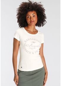 Print-Shirt Kangaroos, Damen, Gr. 32/34, beige (ecru), Rippware, Obermaterial: 100% Baumwolle, bedruckt, unifarben mit Farbeinsatz, sehr figurbetont h&uuml;ftbedeckend, Rundhals, Shirts Print-Shirt, sehr figurbetonter Schnitt, Print, Rundhalsausschnitt