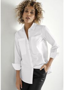 Hemdbluse HECHTER PARIS, Damen, Gr. 36, wei&szlig;, Web, Obermaterial: 100% Baumwolle, unifarben, weit Po-bedeckend, Blusen Hemdbluse, mit Fronttaschen