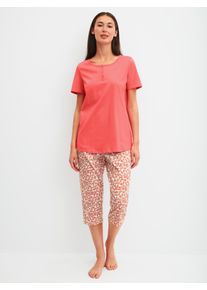 Capri-Pyjama Calida "Flower Nights", Damen, Gr. M (44/46), rose of sharon, Single Jersey, Obermaterial: 100% Baumwolle, bequem 3/4-L&auml;nge, Rundhals, Homewear-Sets Capri-Pyjama, mit Rundhalsausschnitt, in 3/4-L&auml;nge mit floralem Muster