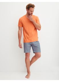 Shorty Calida "Relax Imprint 4", Damen, Gr. S (46/48), juicy orange, Single Jersey, Obermaterial: 100% Baumwolle, bequem kurz, V-Ausschnitt, Homewear-Sets Shorty, mit V-Ausschnitt und kurzen &Auml;rmeln, Hose gemustert