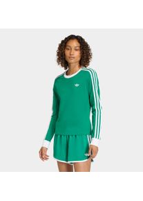 Langarmshirt adidas originals "3-STREIFEN LANG&Auml;RMLIGES, SCHMAL GESCHNITTEN", Damen, Gr. L, bold gr&uuml;n, wei&szlig;, Obermaterial: 93% Baumwolle, 7% Elasthan, Rundhals, Shirts Langarmshirt