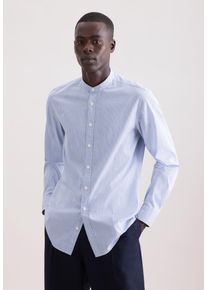 Businesshemd Seidensticker, Damen, Gr. XL (43), normale &Auml;rmell&auml;ngen, blau, 100% Baumwolle, gestreift, slim fit, 2-Knopf-Manschette, Hemden Businesshemd, Slim 1/1 Stehkragen Gestreift