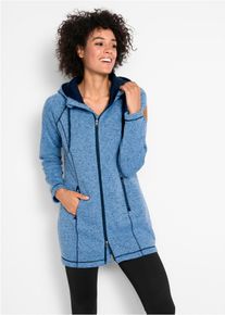 Strickfleecejacke bonprix, Damen, Gr. 56/58 (XXXL), mittelblau, dunkelblau meliert, Strick, Obermaterial: 100% Polyester. Kapuzenfutter: 100% Baumwolle, kontrastfarbene Details, meliert, slim fit ca. Mitte Oberschenkel, Jacken Strickfleecejacke, mit Kapuze mit Kordelzug, Rei&szlig;verschlusstaschen
