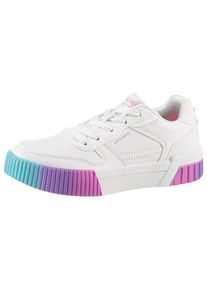 Sneaker Skechers "JADE-SOFT GLOW", M&auml;dchen, Gr. 29, wei&szlig; (wei&szlig;, blau), Lederimitat, kontrastfarbene Details, Schuhe Sneaker, Schn&uuml;rschuh mit Regenbogenlaufsohle, Gr&ouml;&szlig;enschablone zum Download