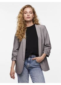 Blusenblazer Pieces "PCBOSELLA 3/4 BLAZER NOOS", Damen, Gr. S, grau (light grau melange), Web, Obermaterial: 79% Polyester, 16% Viskose, 5% Elasthan, meliert, unifarben, slim fit h&uuml;ftbedeckend, Blazer Blusenblazer, Materialmix, regular fit