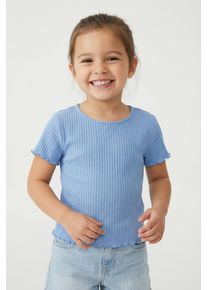 T-Shirt KIDS Only "KOGNELLA S/S O-NECK TOP NOOS JRS", M&auml;dchen, Gr. 110/116, open air, Jersey, Obermaterial: 65% Polyester, 30% Viskose, 5% Elasthan, unifarben, regular fit kurz, Rundhals, gewellter Abschluss, Shirts T-Shirt, mit s&uuml;&szlig;er Wellenkante