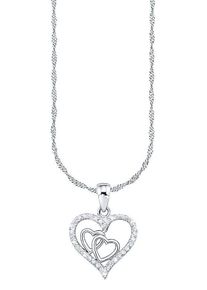 Kette mit Anh&auml;nger Amor "Herz", silber (silber, 925), Halsketten, Damen, Silber 925 (Sterlingsilber), L: 42 B: 1mm, Kette mit Anh&auml;nger, mit Zirkonia (synth.), B:1mm