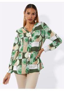 CR&Eacute;ATION L Langarmbluse CREATION L, Damen, Gr. 44, khaki, pistazie, bedruckt, 100% Viskose, gemustert, V-Ausschnitt, Blusen Langarmbluse