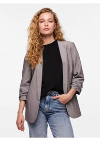 Blusenblazer Pieces "PCBOSELLA 3/4 BLAZER NOOS", Damen, Gr. M, grau (light grau melange), Web, Obermaterial: 79% Polyester, 16% Viskose, 5% Elasthan, meliert, unifarben, slim fit h&uuml;ftbedeckend, Blazer Blusenblazer, Materialmix, regular fit