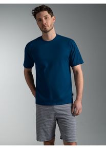 Schlafanzug TRIGEMA "TRIGEMA Pyjama im modischem Allover-Muster", Damen, Gr. M, night, blau, Single Jersey, 100% Baumwolle, Rundhals, Homewear-Sets Schlafanzug