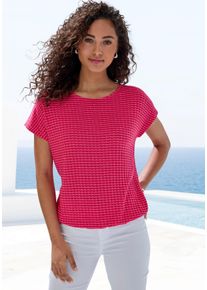 Kurzarmshirt Vivance "aus strukturierter Strickqualit&auml;t", Damen, Gr. 48/50, koralle, creme, Strick, Obermaterial: 68% Viskose (LENZING&trade; ECOVERO&trade;), 30% Polyester, 2% Elasthan, gemustert, figurumspielend, Rundhals, Shirts Kurzarmshirt, mit Gummizug im Bund, Topseller