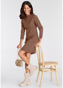 Strickkleid Laura Scott, Damen, Gr. 34, N-Gr, braun (cognac, meliert), Strick, Obermaterial: 50% Viskose, 28% Polyester, 22% Polyamid, clean, unifarben, figurbetont mini, Kleider Strickkleid, mit Stehkragen und Zierkn&ouml;pfen