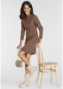 Strickkleid Laura Scott, Damen, Gr. 48, N-Gr, braun (cognac, meliert), Strick, Obermaterial: 50% Viskose, 28% Polyester, 22% Polyamid, clean, unifarben, figurbetont mini, Kleider Strickkleid, mit Stehkragen und Zierkn&ouml;pfen