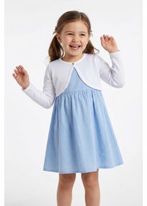 Bolero happy girls, M&auml;dchen, Gr. 140, wei&szlig;, Strick, Obermaterial: 70% Baumwolle, 30% Polyester, Glitzermuster, unifarben, festlich, bauchfrei, Rundhals, gewellter Abschluss, Strickjacken Bolero, im dezenten Glitzerlook und mit gewellten Kanten