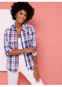 Hemdbluse Classic Basics, Damen, Gr. 44, jeansblau, koralle, kariert, 65% Polyester, 35% Baumwolle, gemustert, kariert, mehrfarbig, Blusen Hemdbluse