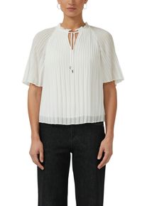 Plisseebluse s.Oliver BLACK LABEL, Damen, Gr. 46, ecru, Obermaterial: 100% Polyester, unifarben, h&uuml;ftlang, Rundhals, Blusen Plisseebluse, leicht ausgestellte 3/4-&Auml;rmel, mit Schleife am Ausschnitt