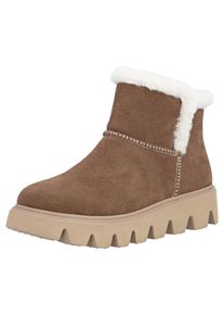 Winterboots RIEKER SPORT, Damen, Gr. 36, braun (braun, beige), Textil, Veloursleder, Schuhe Winterboots, Plateaustiefel, Schlupfschuh mit Innenrei&szlig;verschluss