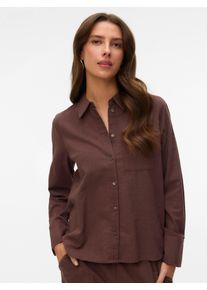 V&eacute;ro Moda Langarmbluse VERO MODA "VMCAIA LS SHIRT WVN NOOS", Damen, Gr. L, chocolate martini, Web, Obermaterial: 90% Baumwolle, 10% Leinen, unifarben, regular fit normal, Blusen Langarmbluse, Baumwollmischung, regular fit, mit Leinen