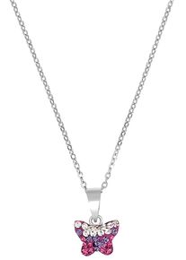 Kette mit Anh&auml;nger Amor "Little Butterfly", bunt (silberfarben, kristallwei&szlig;, rosa, lila), Halsketten, M&auml;dchen, Silber 925 (Sterlingsilber), L: 38, Kette mit Anh&auml;nger, mit Zirkonia (synth.)