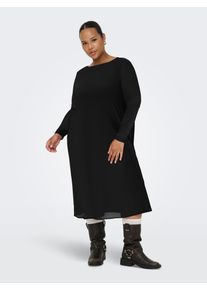 Chiffonkleid Only CARMAKOMA "CARFOREST LIFE LS BOATNECK BLK DRESS JRS", Damen, Gr. XL, N-Gr, schwarz, Chiffon, Obermaterial: 95% Polyester, 5% Elasthan, unifarben, regular fit kniebedeckend, U-Boot-Ausschnitt, Kleider Chiffonkleid, Sommerkleid