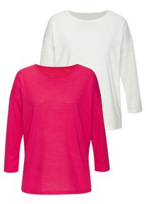 Langarmshirt Vivance "mit modischer Struktur", Damen, Gr. 32/34, pink (koralle, creme), Strick, Obermaterial: 65% Polyester (REPREVE), 35% Baumwolle, Strukturmuster, unifarben, Basic, bequem, Rundhals, Shirts Langarmshirt, aus b&uuml;gelfreier Qualit&auml;t mit Baumwolle