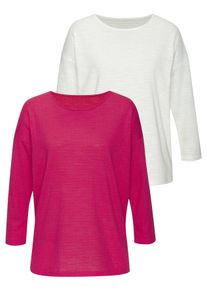 Langarmshirt Vivance "mit modischer Struktur", Damen, Gr. 44/46, pink (koralle, creme), Strick, Obermaterial: 65% Polyester (REPREVE), 35% Baumwolle, Strukturmuster, unifarben, Basic, bequem, Rundhals, Shirts Langarmshirt, aus b&uuml;gelfreier Qualit&auml;t mit Baumwolle