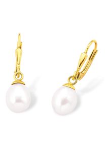 Perlenohrringe Amor "2013828", gold (gelbgoldfarben, wei&szlig;), Ohrringe, Damen, Gelbgold 375 Perlen, Gelbgold 375, Perlen, Perlenohrringe, mit S&uuml;&szlig;wasserzuchtperle