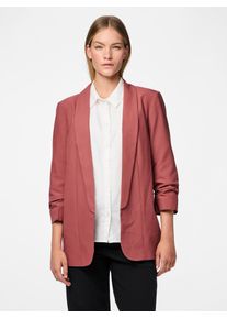 Blusenblazer Pieces "PCBOSELLA 3/4 BLAZER NOOS", Damen, Gr. M, beige (apple butter), Web, Obermaterial: 79% Polyester, 16% Viskose, 5% Elasthan, unifarben, slim fit h&uuml;ftbedeckend, Blazer Blusenblazer, Materialmix, regular fit