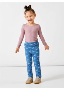 Leggings name it "NMFSALLI SLIM DNM LEGGING 2352-VB NOOS", M&auml;dchen, Gr. 62, N-Gr, blau (medium blau denim), Sweatware, Obermaterial: 70% Baumwolle, 25% Polyester, 5% Elasthan, bedruckt, slim fit kn&ouml;chellang, Hosen Leggings