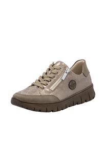 Plateausneaker Rieker, Damen, Gr. 38, beige, Lederimitat, metallic, Schuhe Plateausneaker, Schn&uuml;rschuh, Halbschuh, Freizeitschuh in Bequemweite G (= weit)