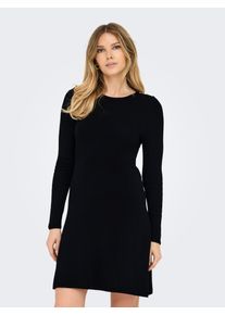 Midikleid Only "ONLMILA SL BUTTON O-NECK DRESS EX KNT", Damen, Gr. L (40), N-Gr, schwarz, Strick, Obermaterial: 80% Viskose, 20% Nylon, unifarben, slim fit knielang, Rundhals, Kleider Midikleid, Sommerkleid