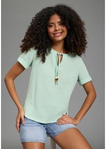 Kurzarmbluse Kangaroos, Damen, Gr. 46, hellgr&uuml;n, Web, Obermaterial: 100% Baumwolle, figurumspielend h&uuml;ftlang, Rundhals, mit Aufschlag,mit Riegel abgestepptes B&uuml;ndchen, Blusen Kurzarmbluse, Kurzarm mit Aufschlag und Riegel, Rundhalsausschnitt, Topseller