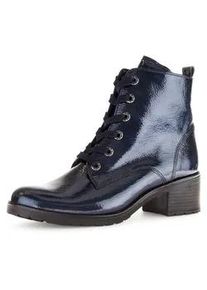 Schn&uuml;rstiefelette Gabor "Tunis", Damen, Gr. 39, blau (dunkelblau), Lackleder, gl&auml;nzend, Schuhe Schn&uuml;rstiefelette, Blockabsatz, Schn&uuml;rboots, Komfortschuh mit Anziehlasche, G-Weite