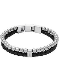 Armband Fossil "Schmuck Geschenk Edelstahl Leder Armschmuck JEWELRY", schwarz (edelstahlfarben, schwarz), Armb&auml;nder, Damen, 21,5cm, Edelstahl Leder, Edelstahl, Leder, Armband