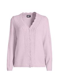LANDS' END V-Cardigan mit Ajourmuster, Damen,  Lila, Wolle/Polyester/Polyacryl, by Lands' End