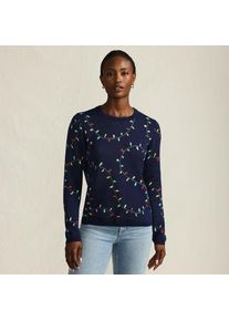 LANDS' END Feinstrick-Weihnachtspullover Lichterkette, Damen,  Blau, Baumwolle, by Lands' End