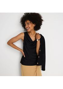 LANDS' END Satin-Top mit Wasserfallausschnitt, Damen,  Schwarz, Polyester, by Lands' End