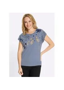 Rundhalsshirt CLASSIC BASICS "Rundhals-Shirt", Damen, Gr. 42, taubenblau, dunkelblau, bedruckt, 100% Baumwolle, gebl&uuml;mt, gemustert, mehrfarbig, Rundhals, Shirts Rundhalsshirt