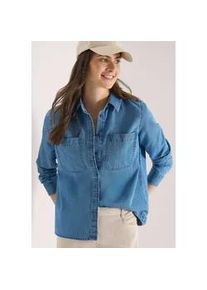 Langarmbluse Cecil, Damen, Gr. XXL (46), mid blau wash, Web, 63% Baumwolle, 37% Lyocell, unifarben, klassisch normal, V-Ausschnitt, abgesteppt, Blusen, im soften Baumwoll-Mix