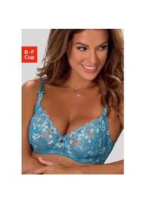 B&uuml;gel-BH Lascana, Damen, Gr. 95, Cup E, blau (petrol, air), Spitze, Obermaterial: 60% Polyamid, 20% Elasthan, 20% Polyester, BHs B&uuml;gel-BH, mit transparenter Stickerei-Spitze, Dessous