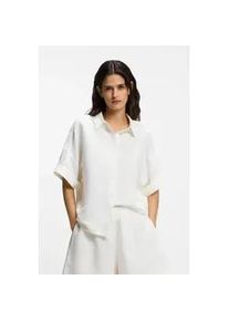 Hemdbluse BOSS ORANGE "Bisenas Premium Damenmode", Damen, Gr. 38, open wei&szlig; 118, Web, Obermaterial: 53% Leinen, 47% Viskose, unifarben, oversize h&uuml;ftbedeckend, Umschlagsaum, Blusen Hemdbluse, mit Spitzkragen, Leinen-Mix