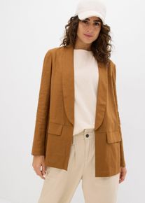 bonprix Weit geschnittener Blazer aus Leinen-Viskose-Mix, braun, Gr.50, Weit geschnittener Blazer mit Schalkragen, aus Leinen,Viskose