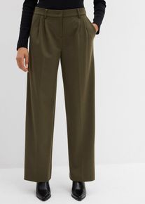 bonprix Bundfaltenhose aus Viskose-Mix, gr&uuml;n, Gr.44, Lockere Hose mit weitem Bein und markanten B&uuml;gelfalten an der Vorderseite. Mit Haken- und Riegelverschluss sowie Rei&szlig;verschluss, aus Viskose