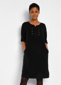 bonprix Cord-Blusenkleid aus reiner Baumwolle, schwarz, Gr.52, Cord-Blusenkleid mit 3/4 &Auml;rmeln und seitlichen Eingriffstaschen, aus 100% Baumwolle